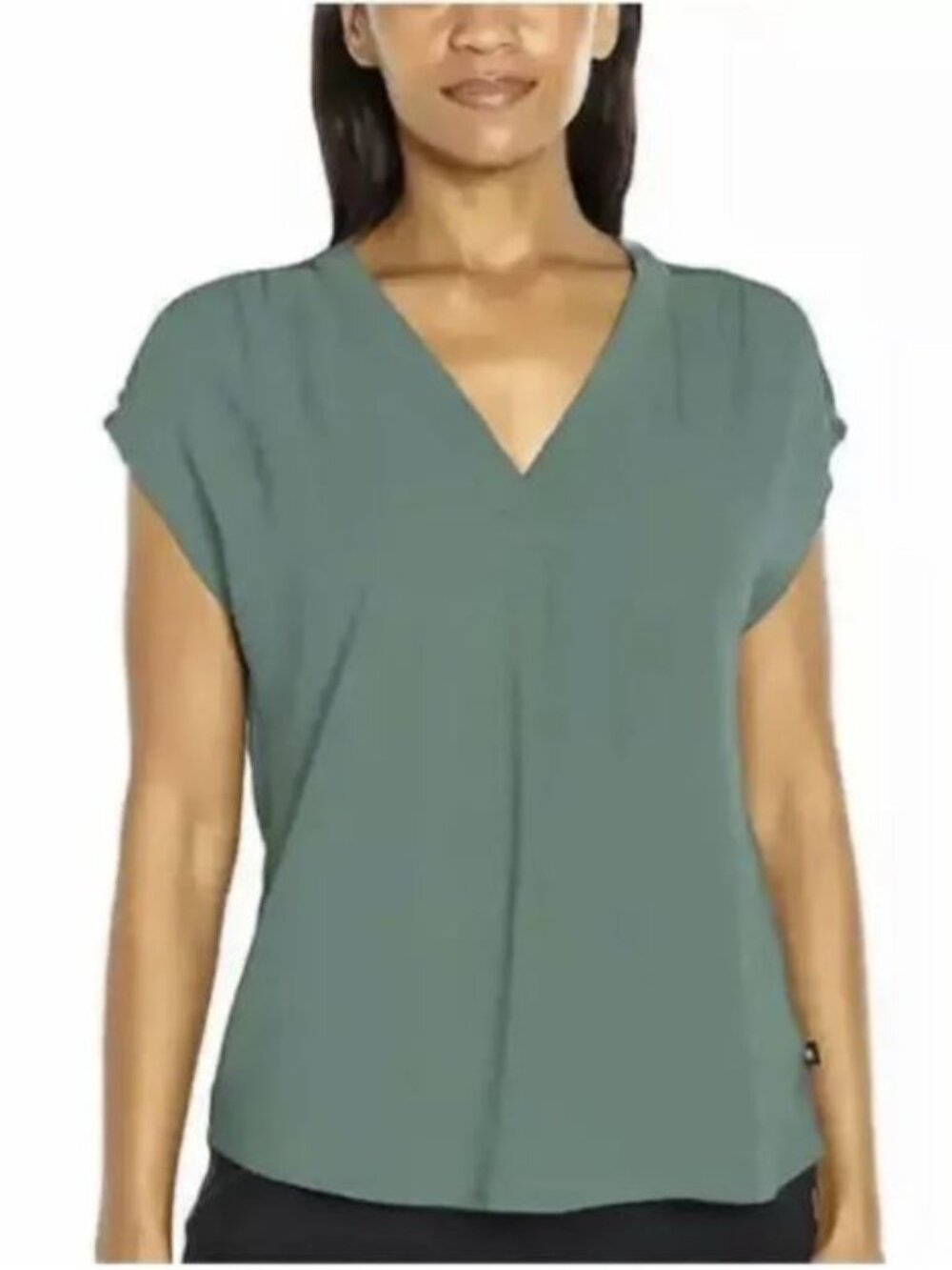 Banana Republic light green cap sleeve V-Neck Crepe Popover